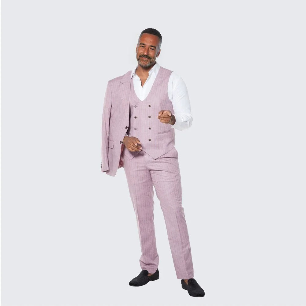 Dusty Rose Suit with Pinstripes Three Piece Set - Wedding - Prom