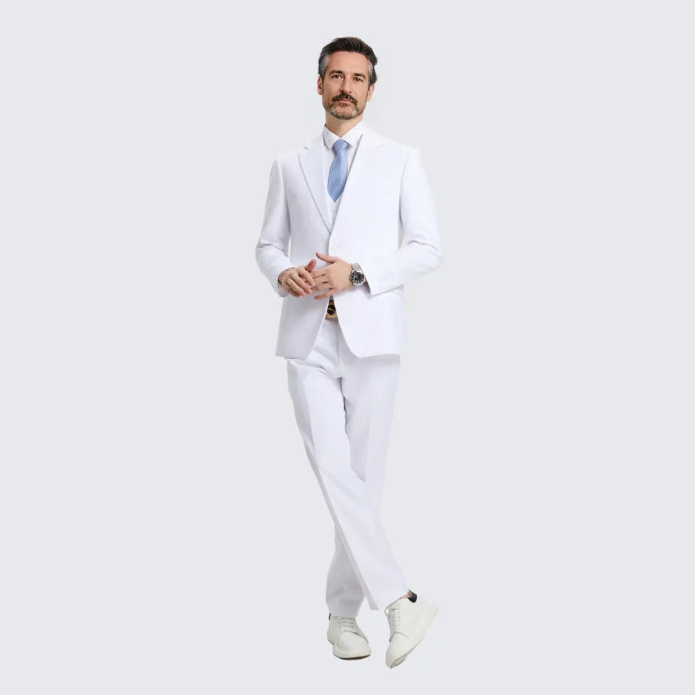 Men's White Suit Three Piece Set by Stacy Adams - Wedding - Prom