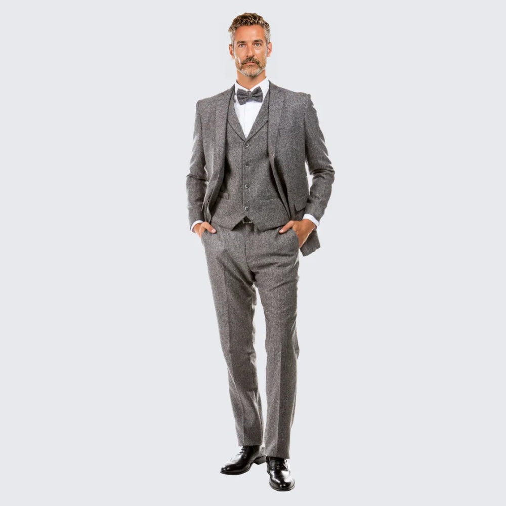 Grey Tweed Suit Three Piece Set - Wedding - Prom