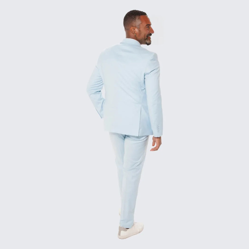 Baby Blue Slim Fit Suit With Double Breasted Vest - Wedding - Prom