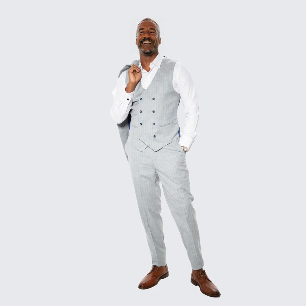 Light Grey Pinstripe Hybrid Fit Suit by Stacy Adams - Wedding - Prom