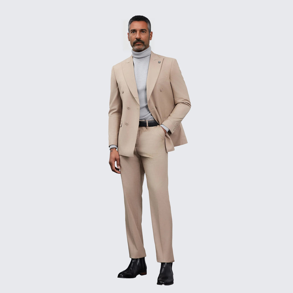 Men's Double Breasted Tan Suit by Stacy Adams - Wedding - Prom