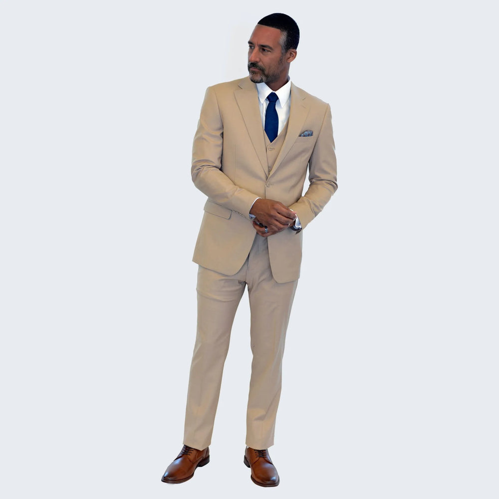 Men's Medium Tan Suit Three Piece Set by Stacy Adams - Wedding - Prom