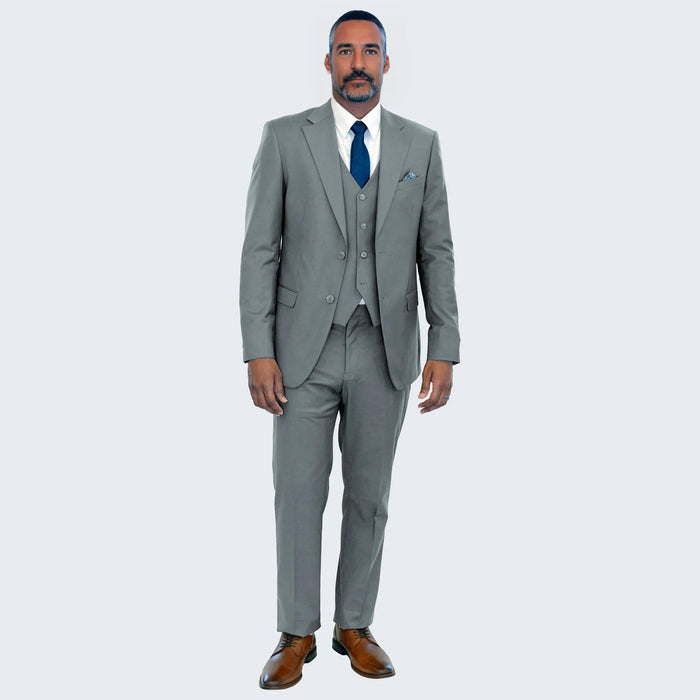 Men's Grey Suit Three Piece Set by Stacy Adams - Wedding - Prom