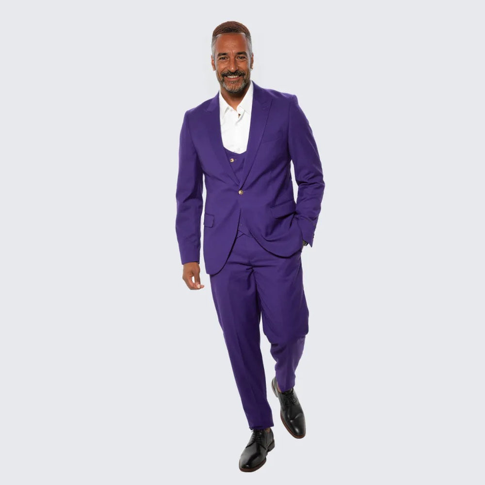 Purple Skinny Fit Suit Three Piece Set with Double Breasted Vest - Wedding - Prom