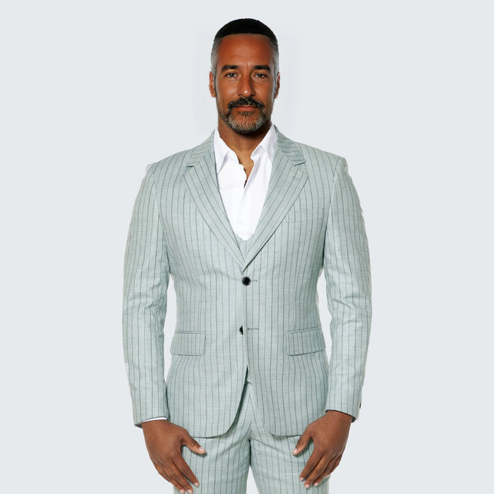 Mint Grey Suit with Pinstripes Three Piece Set - Wedding - Prom