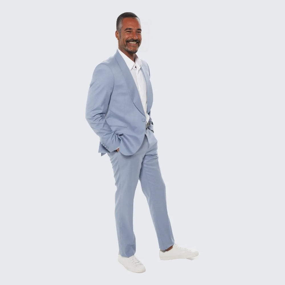 Beau Blue Skinny Fit Suit Three Piece Set - Wedding - Prom