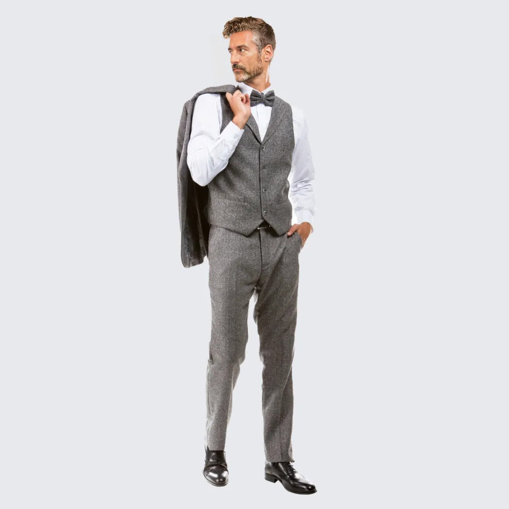 Grey Tweed Suit Three Piece Set - Wedding - Prom
