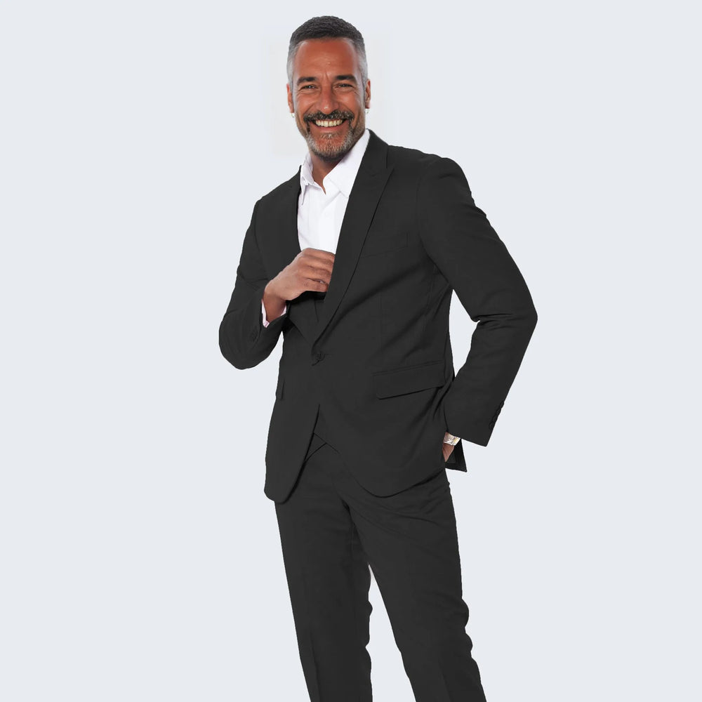 Black Slim Fit Suit With Double Breasted Vest - Wedding - Prom