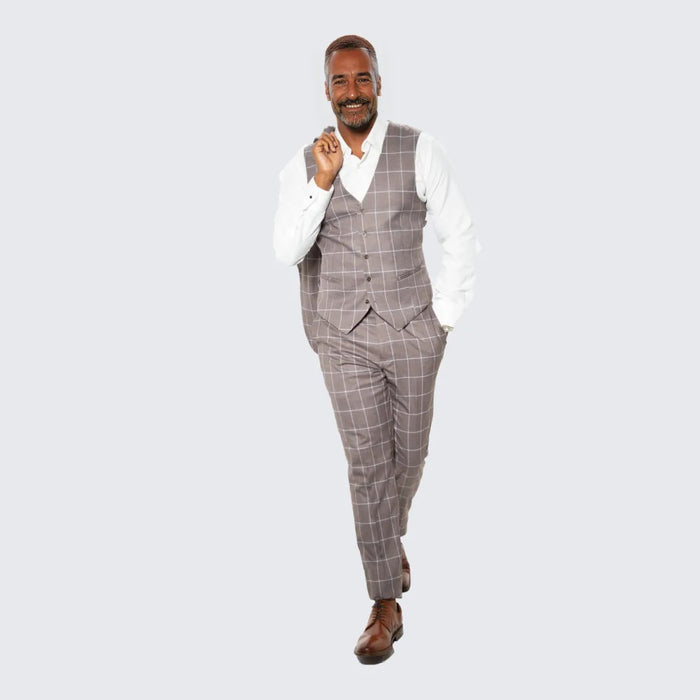 Brown Windowpane Hybrid Fit Suit by Stacy Adams - Wedding - Prom