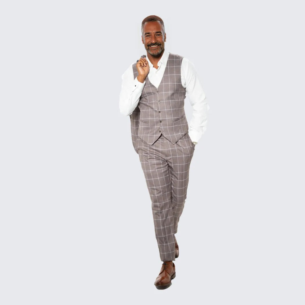 Brown Windowpane Hybrid Fit Suit by Stacy Adams - Wedding - Prom