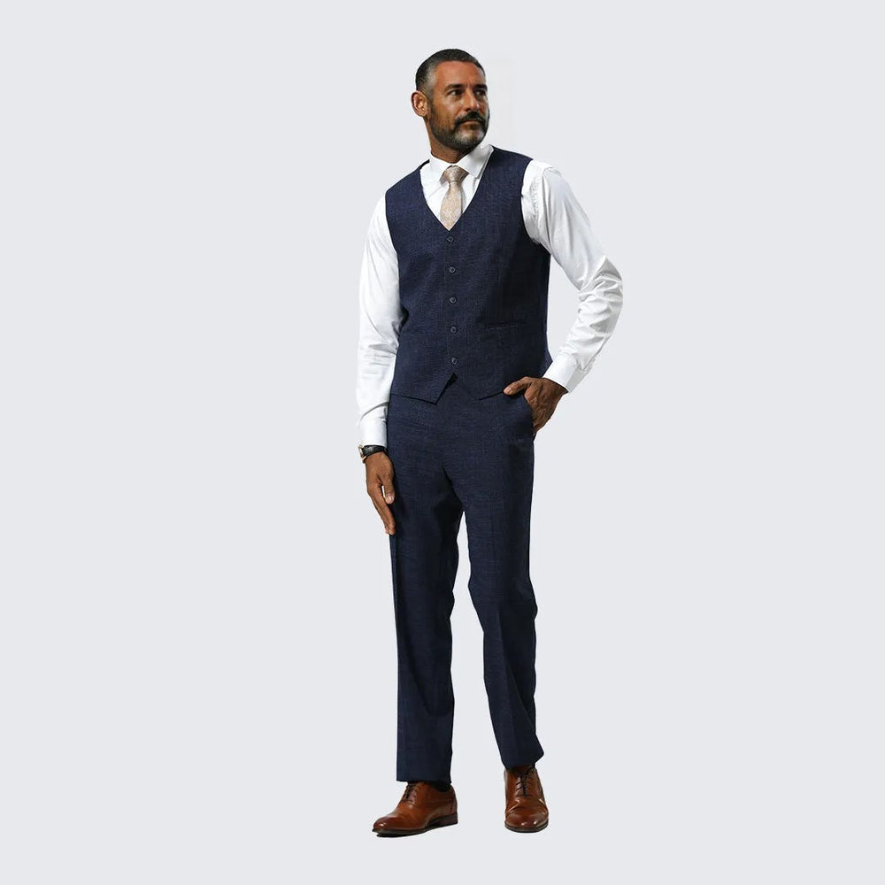 Navy Canvas Print Three Piece Suit By Stacy Adams - Wedding - Prom