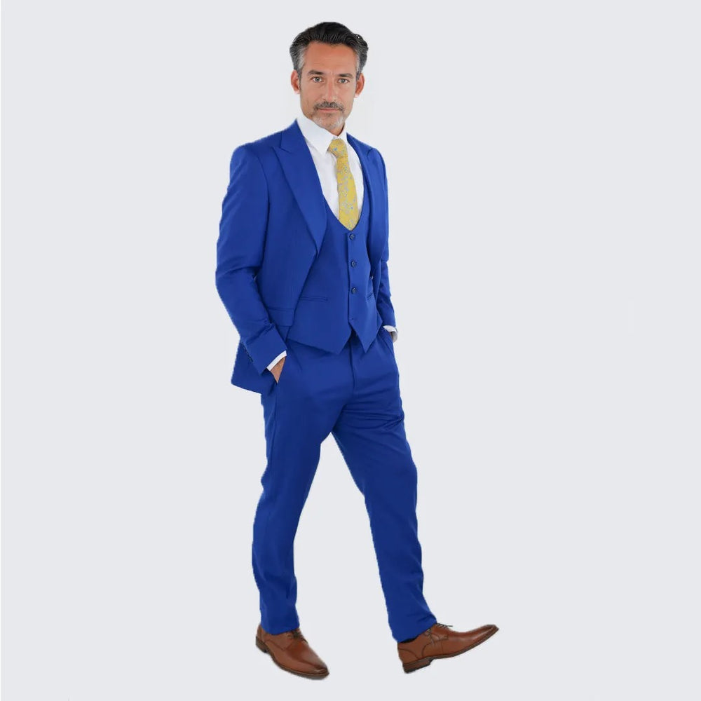 Indigo Slim Fit Three Piece Suit with Large Peak Lapel Stacy Adams - Wedding - Prom