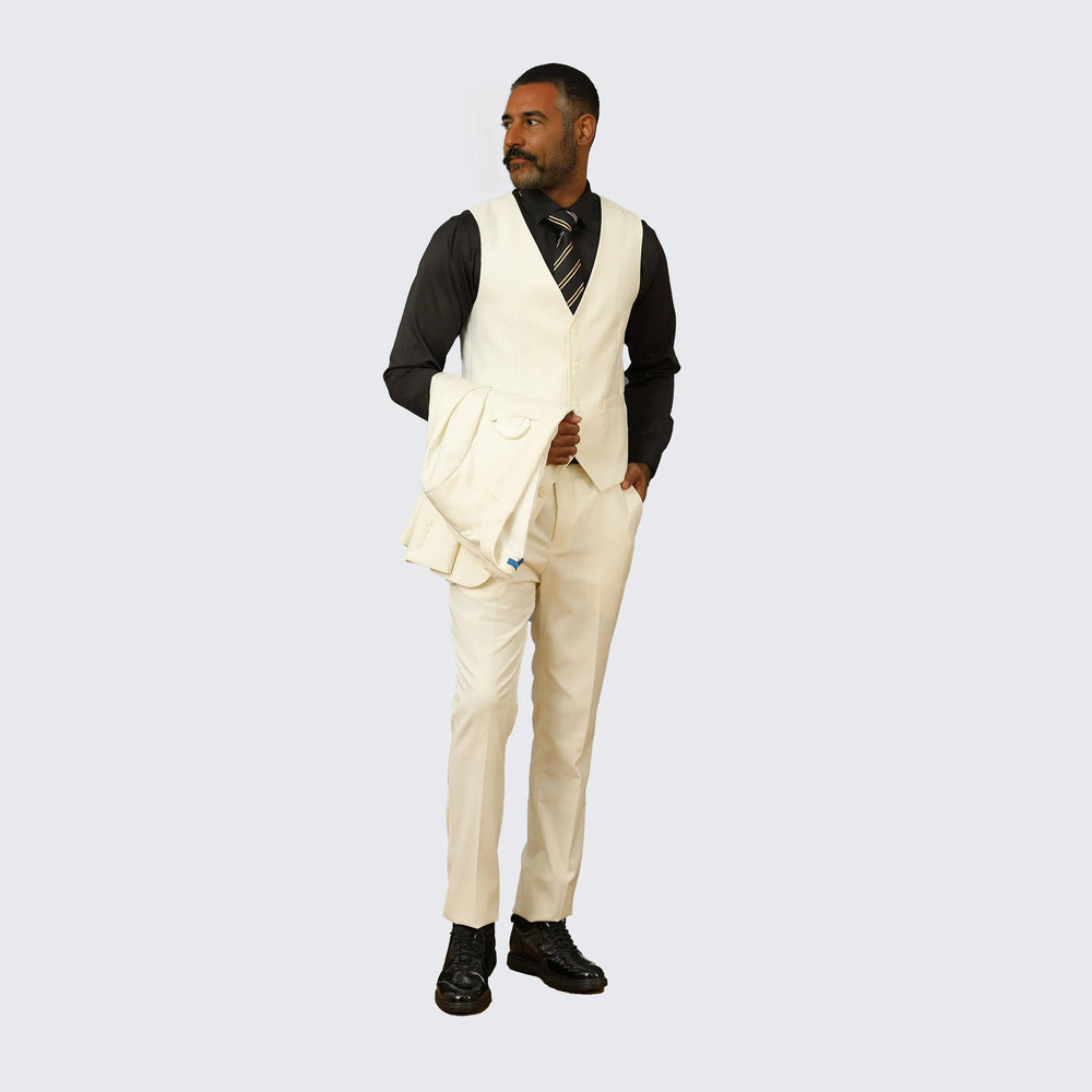 Ivory Skinny Fit Suit Three Piece Set - Wedding - Prom