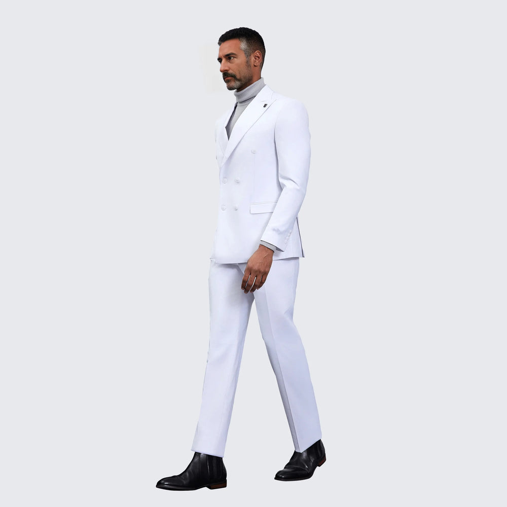 Men's Double Breasted White Suit by Stacy Adams - Wedding - Prom