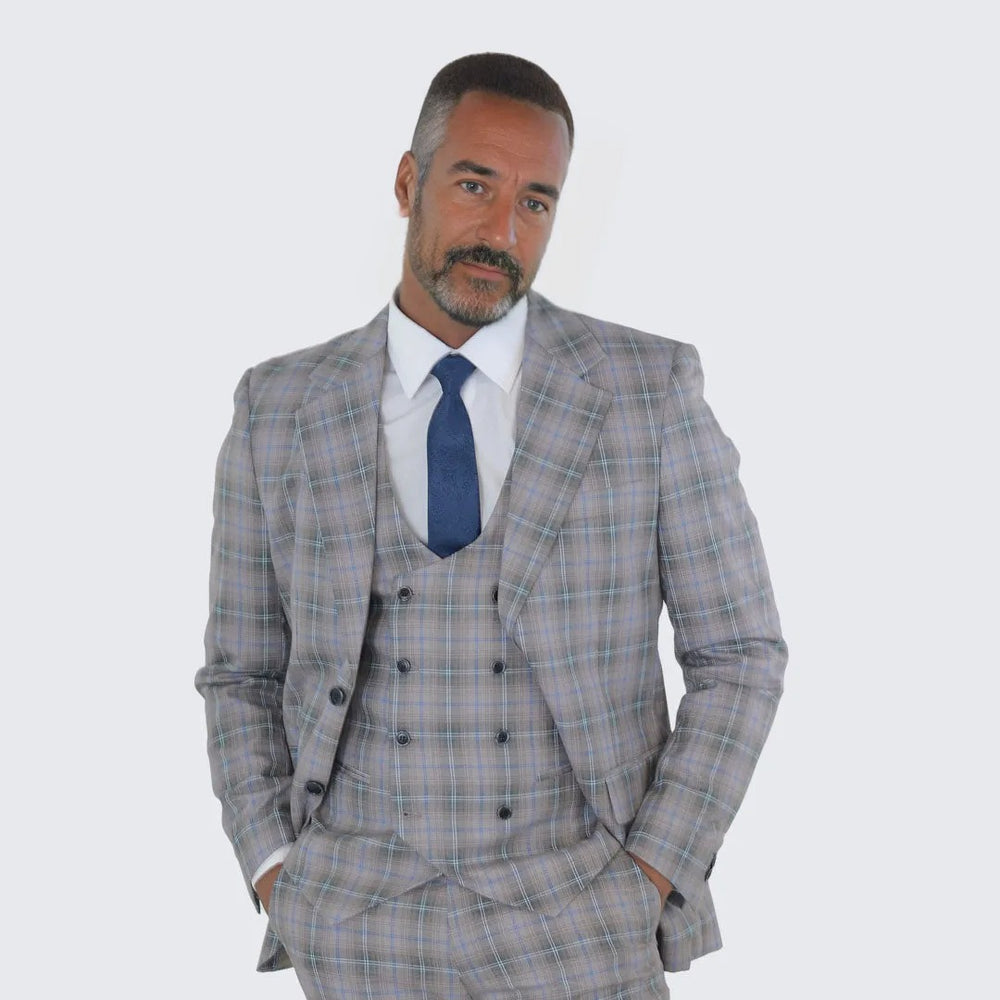Coffee Mocha Plaid Suit with Notch Lapel - Wedding - Prom