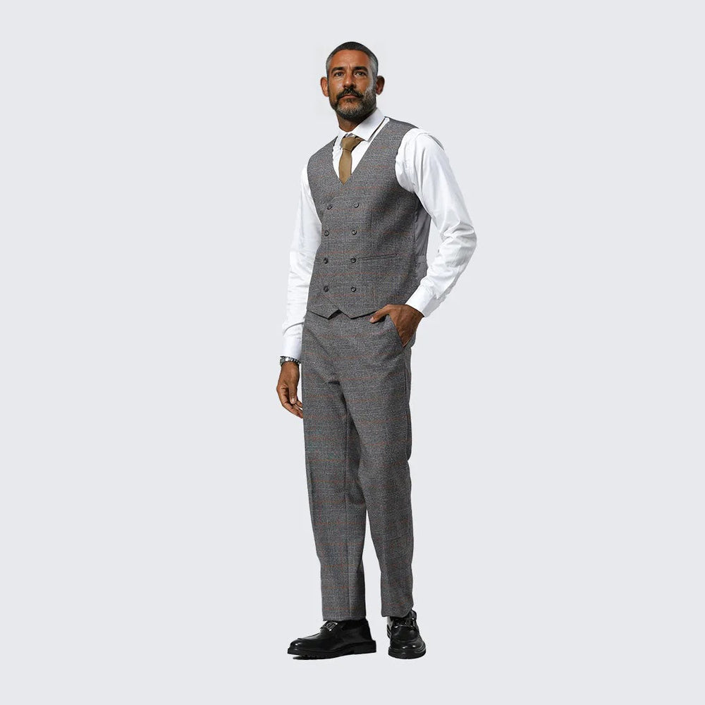 Grey Plaid Three Piece Suit By Stacy Adams - Wedding - Prom
