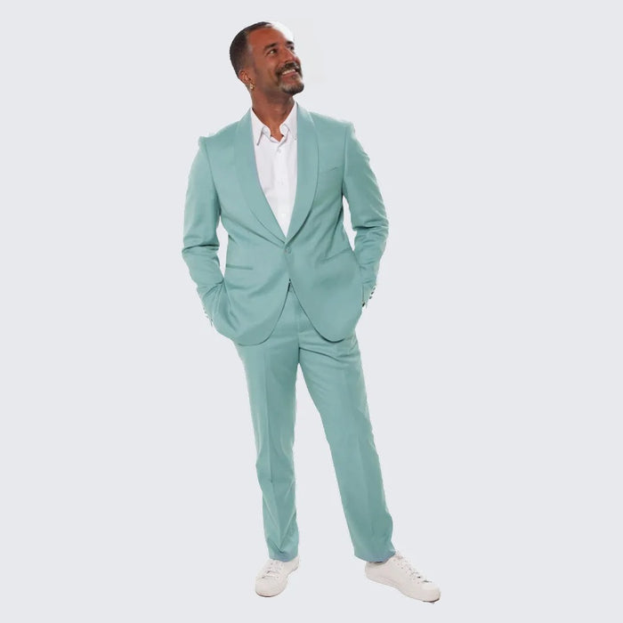 Celestial Blue Skinny Fit Suit Three Piece Set - Wedding - Prom