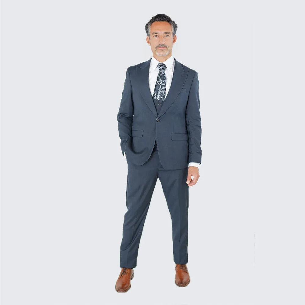 Charcoal Gray Slim Fit Three Piece Suit with Large Peak Lapel by Stacy Adams - Wedding - Prom