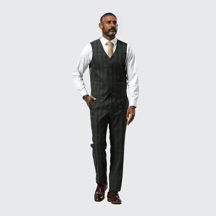 Green Watch Plaid Three Piece Suit By Stacy Adams- Wedding - Prom