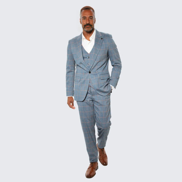 Dark Teal Windowpane Hybrid Fit Suit by Stacy Adams - Wedding - Prom
