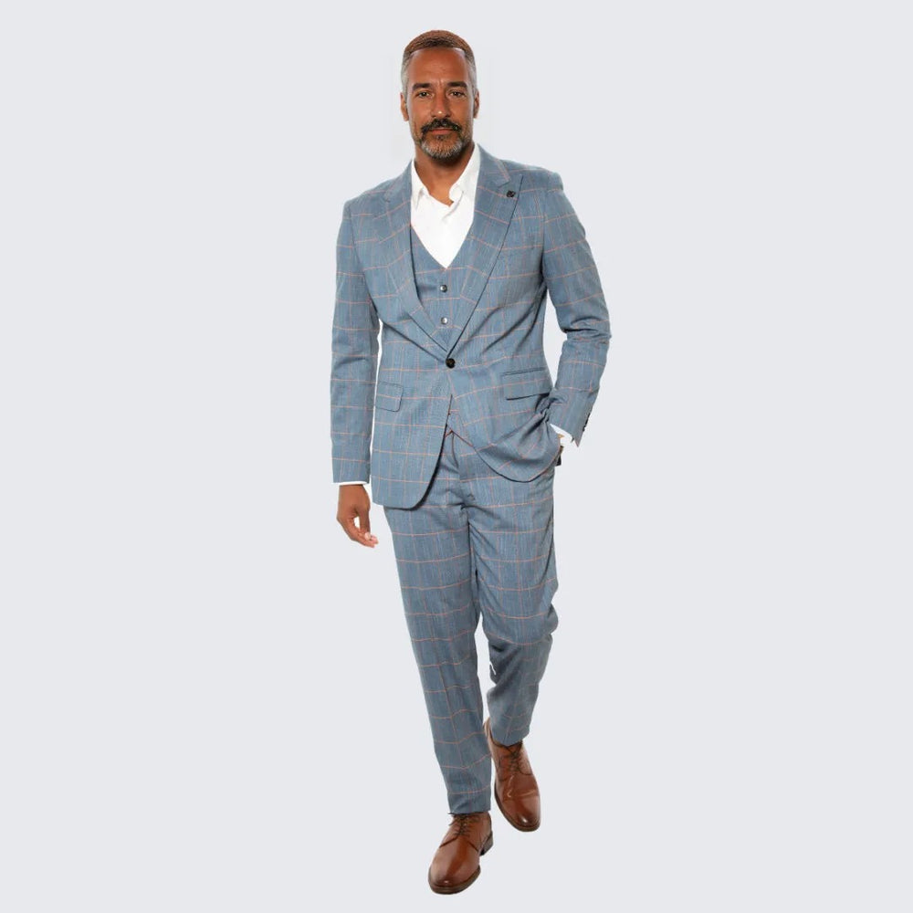 Dark Teal Windowpane Hybrid Fit Suit by Stacy Adams - Wedding - Prom