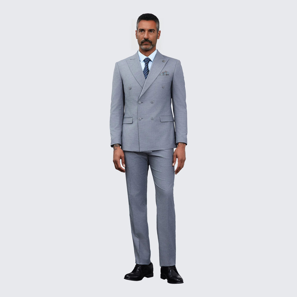 Men's Double Breasted Grey Suit by Stacy Adams - Wedding - Prom