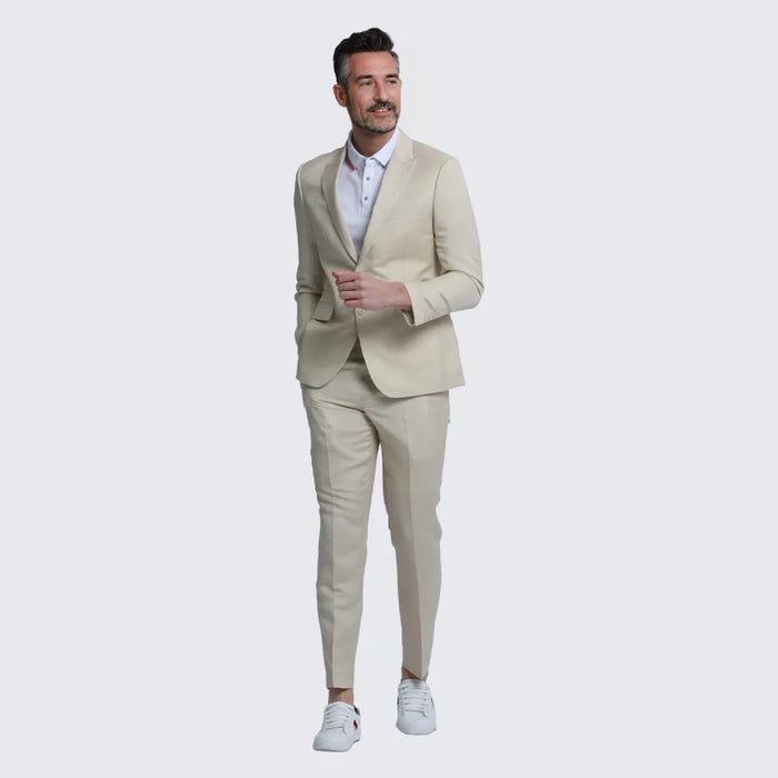 Tan Linen Suit Slim Fit Two Piece Set- Wedding - Prom