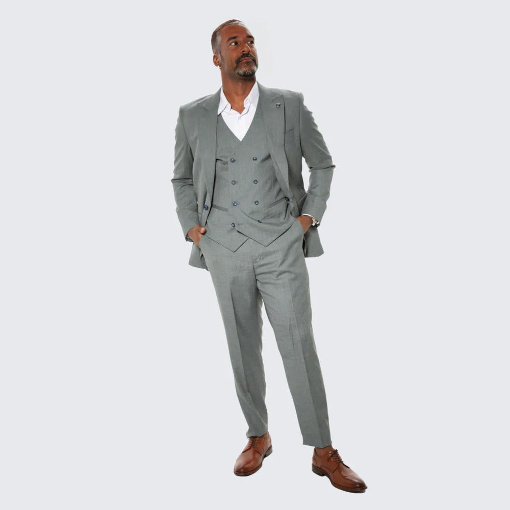 Dark Green Pinstripe Hybrid Fit Suit by Stacy Adams - Wedding - Prom