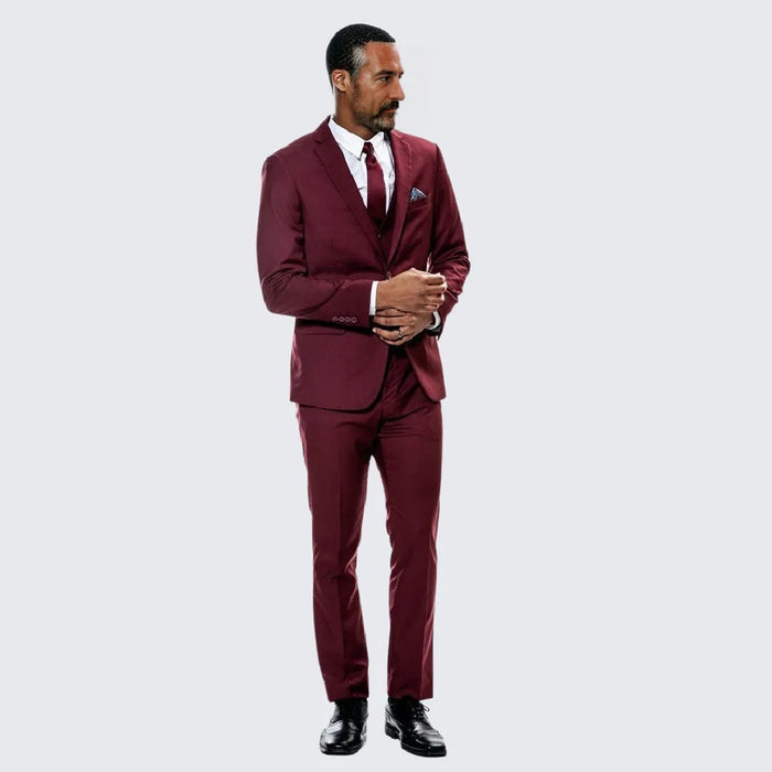 Burgundy Skinny Fit Suit Three Piece Set - Separates - Wedding - Prom