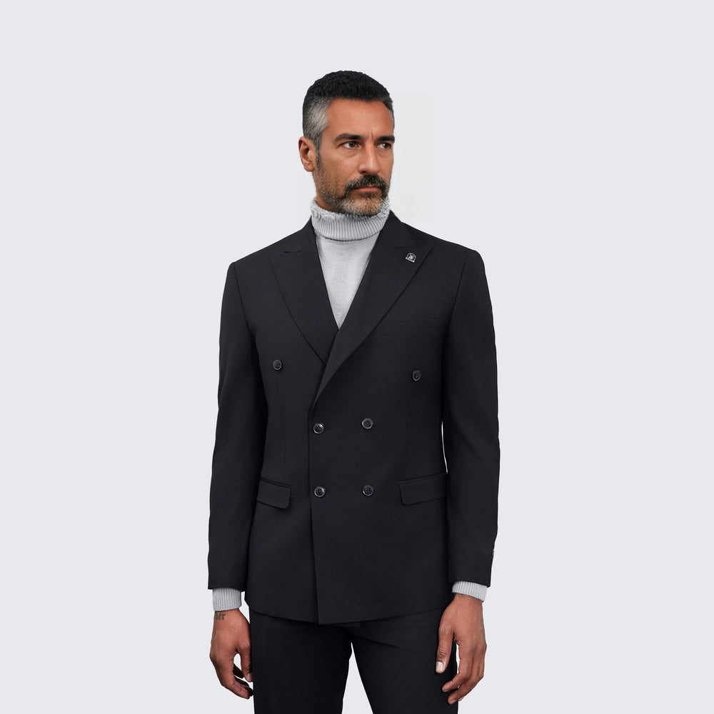 Men's Double Breasted Black Suit by Stacy Adams - Wedding - Prom