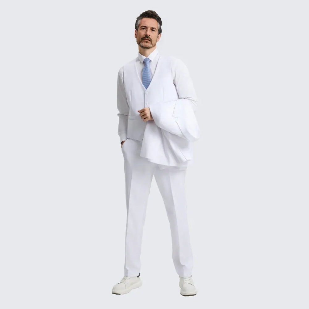 Men's White Suit Three Piece Set by Stacy Adams - Wedding - Prom