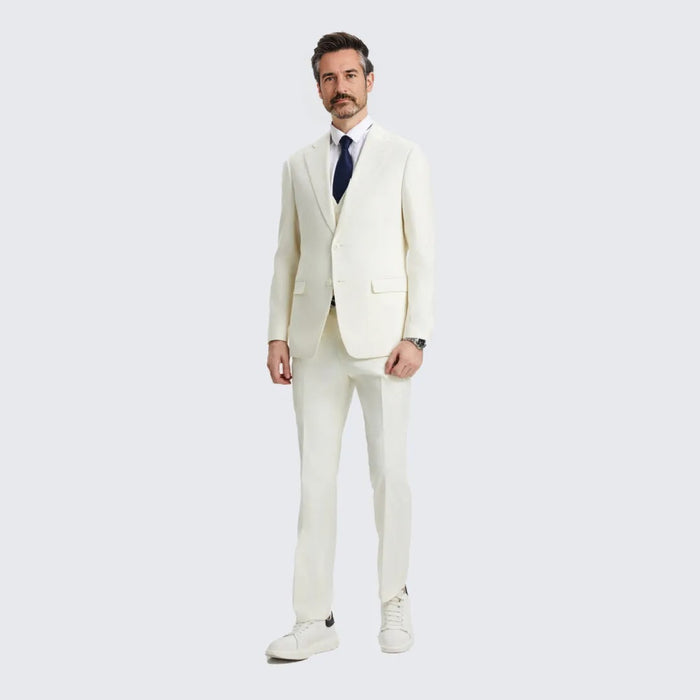 Men's Ivory Suit Three Piece Set by Stacy Adams - Wedding - Prom