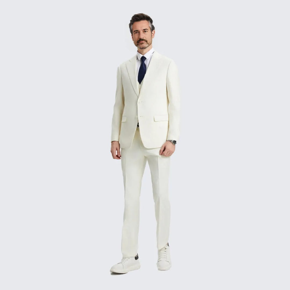 Men's Ivory Suit Three Piece Set by Stacy Adams - Wedding - Prom