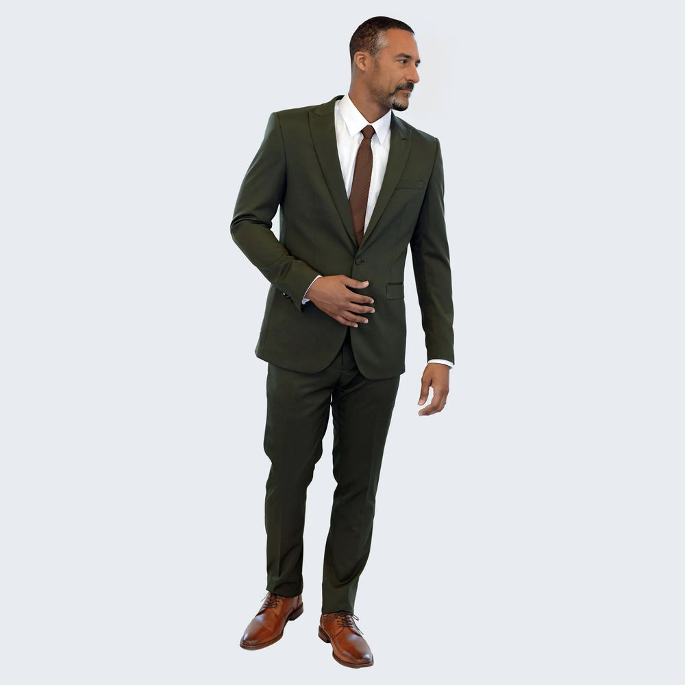 Olive Green Slim Fit Suit with Peak Lapel - Wedding - Prom
