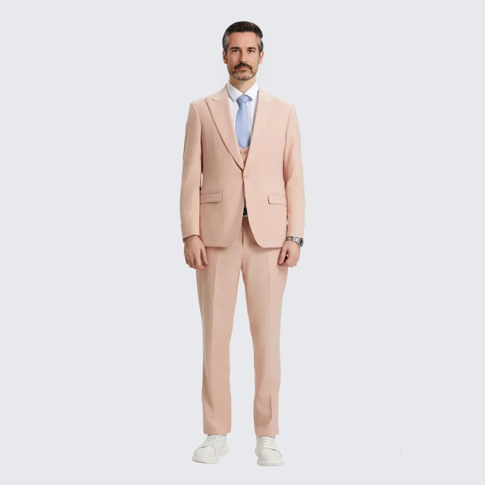 Blush Slim Fit Three Piece Suit with Large Peak Lapel by Stacy Adams - Wedding - Prom