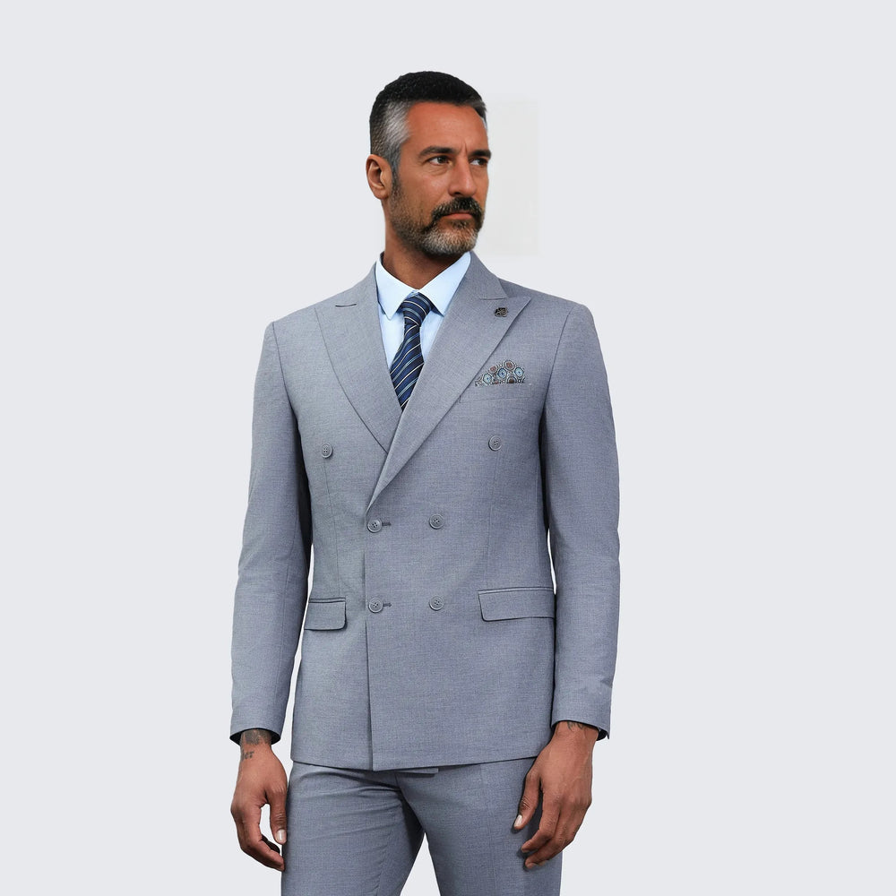 Men's Double Breasted Grey Suit by Stacy Adams - Wedding - Prom