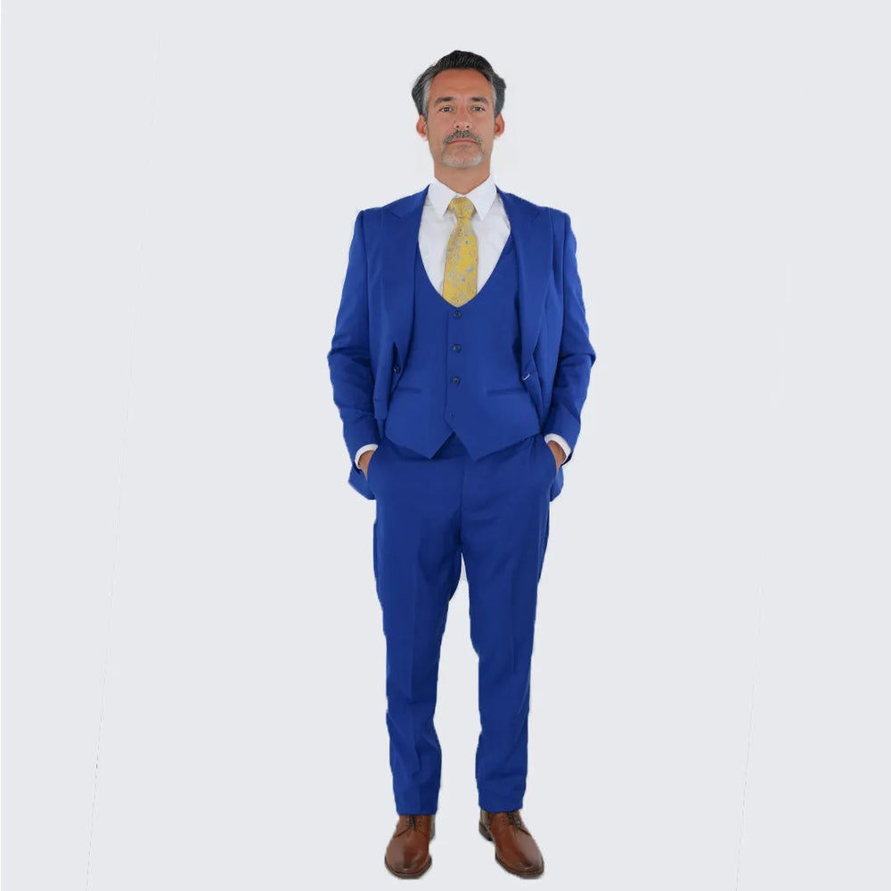 Indigo Slim Fit Three Piece Suit with Large Peak Lapel Stacy Adams - Wedding - Prom