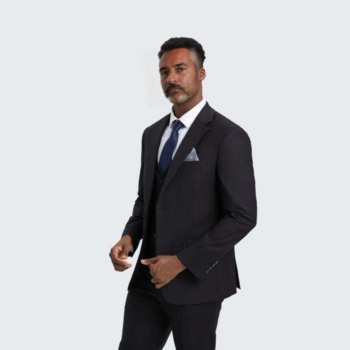 Men's Black Suit Three Piece Set by Stacy Adams - Wedding - Prom