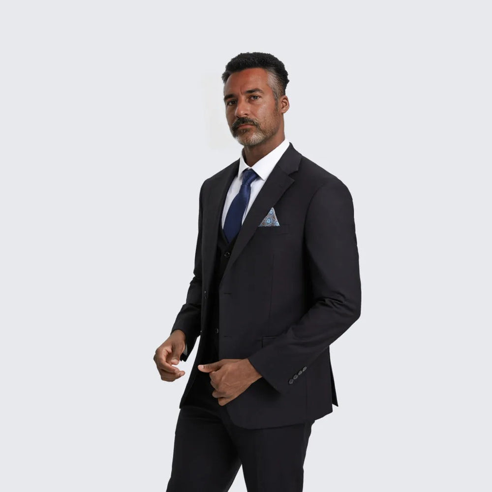 Men's Black Suit Three Piece Set by Stacy Adams - Wedding - Prom