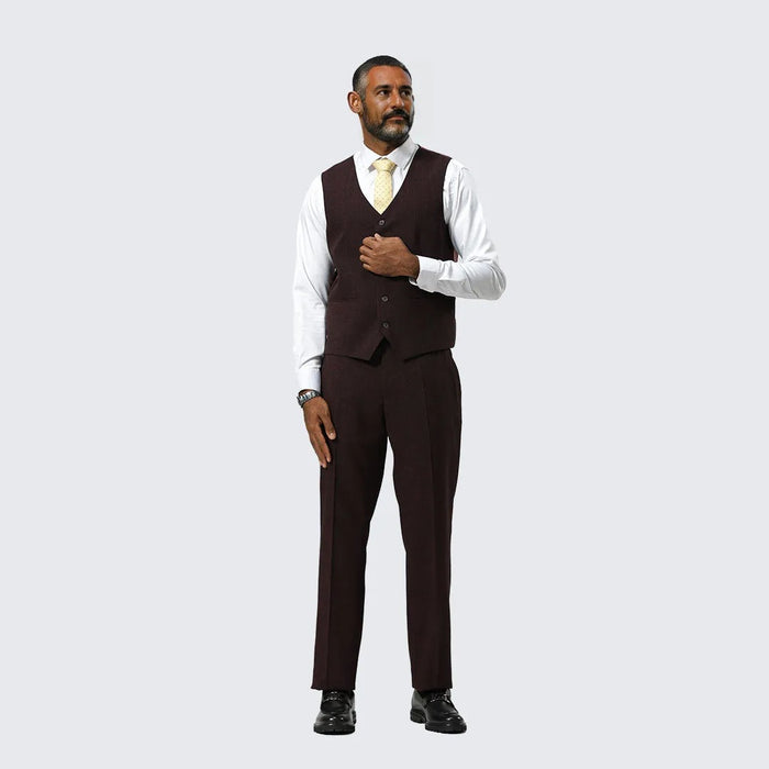 Burgundy Canvas Print Three Piece Suit By Stacy Adams - Wedding - Prom