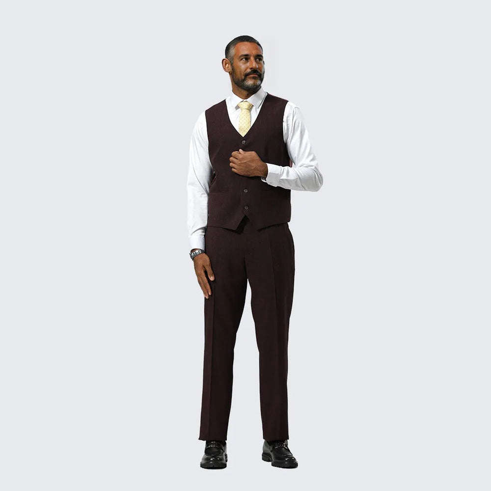 Burgundy Canvas Print Three Piece Suit By Stacy Adams - Wedding - Prom