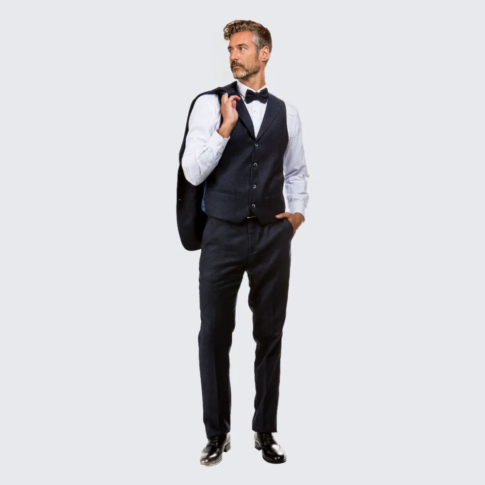 Navy Tweed Suit Three Piece Set - Wedding - Prom