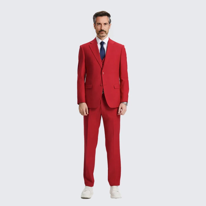 Men's Red Suit Three Piece Set by Stacy Adams - Wedding - Prom
