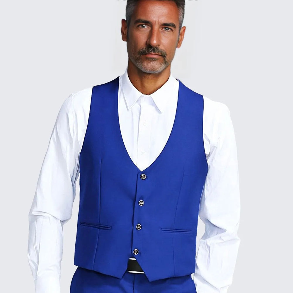 Tan and Blue Slim Fit Suit Windowpane Three Piece Set - Wedding - Prom