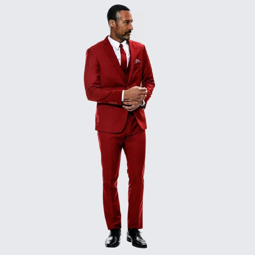 Red Skinny Fit Suit Three Piece Set - Separates - Wedding - Prom