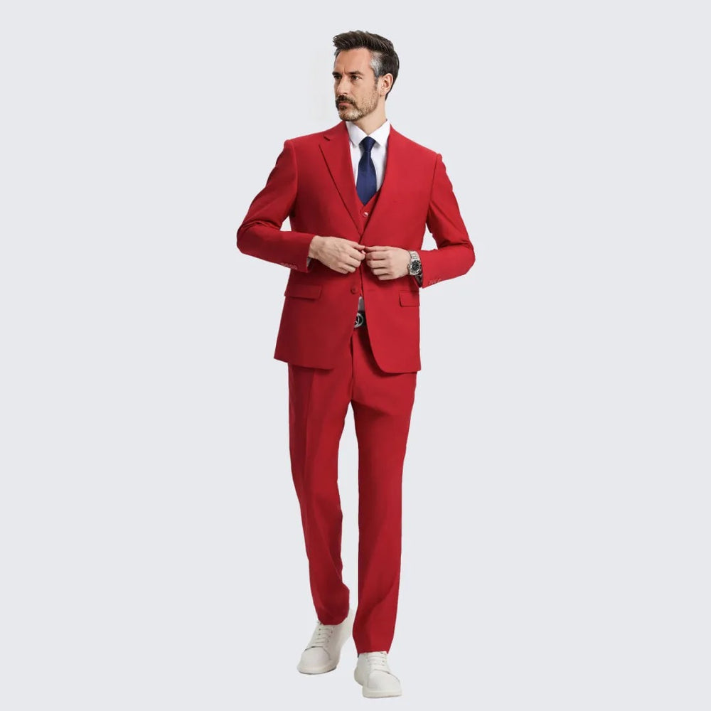 Men's Red Suit Three Piece Set by Stacy Adams - Wedding - Prom