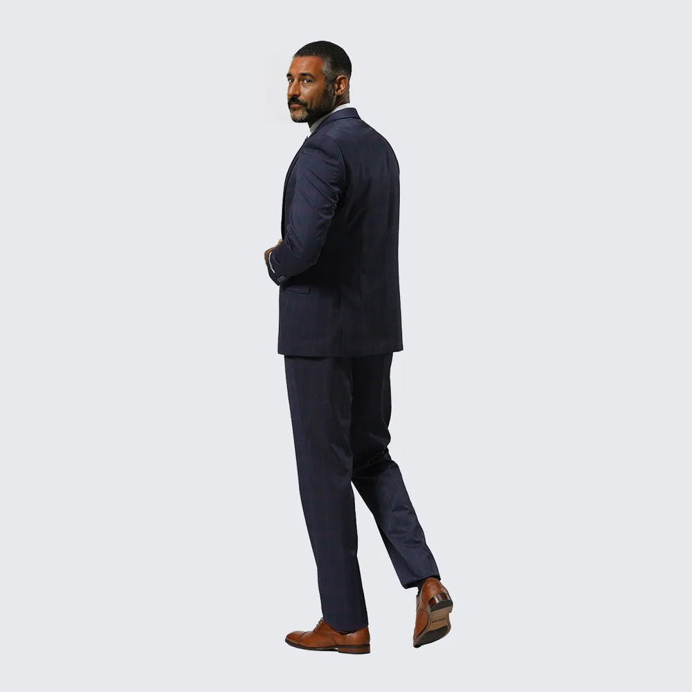 Navy Glen Check Three Piece Suit By Stacy Adams - Wedding - Prom
