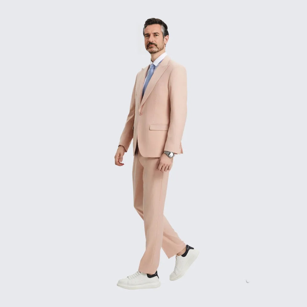 Blush Slim Fit Three Piece Suit with Large Peak Lapel by Stacy Adams - Wedding - Prom