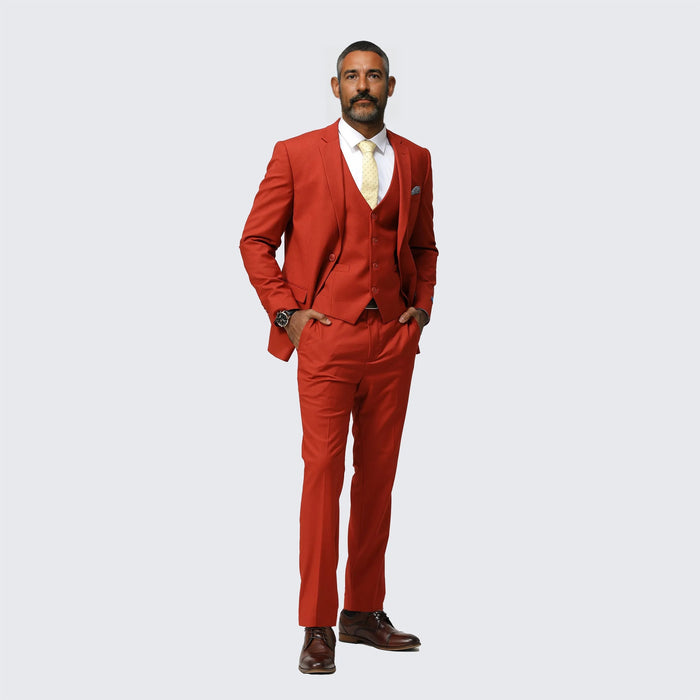 Brick Red Skinny Fit Suit Three Piece Set - Wedding - Prom